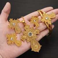 jewelry new gold color luxury ethiopian eritrean rhinestone cross pendant wedding classical jewelry sets habesha gifts
