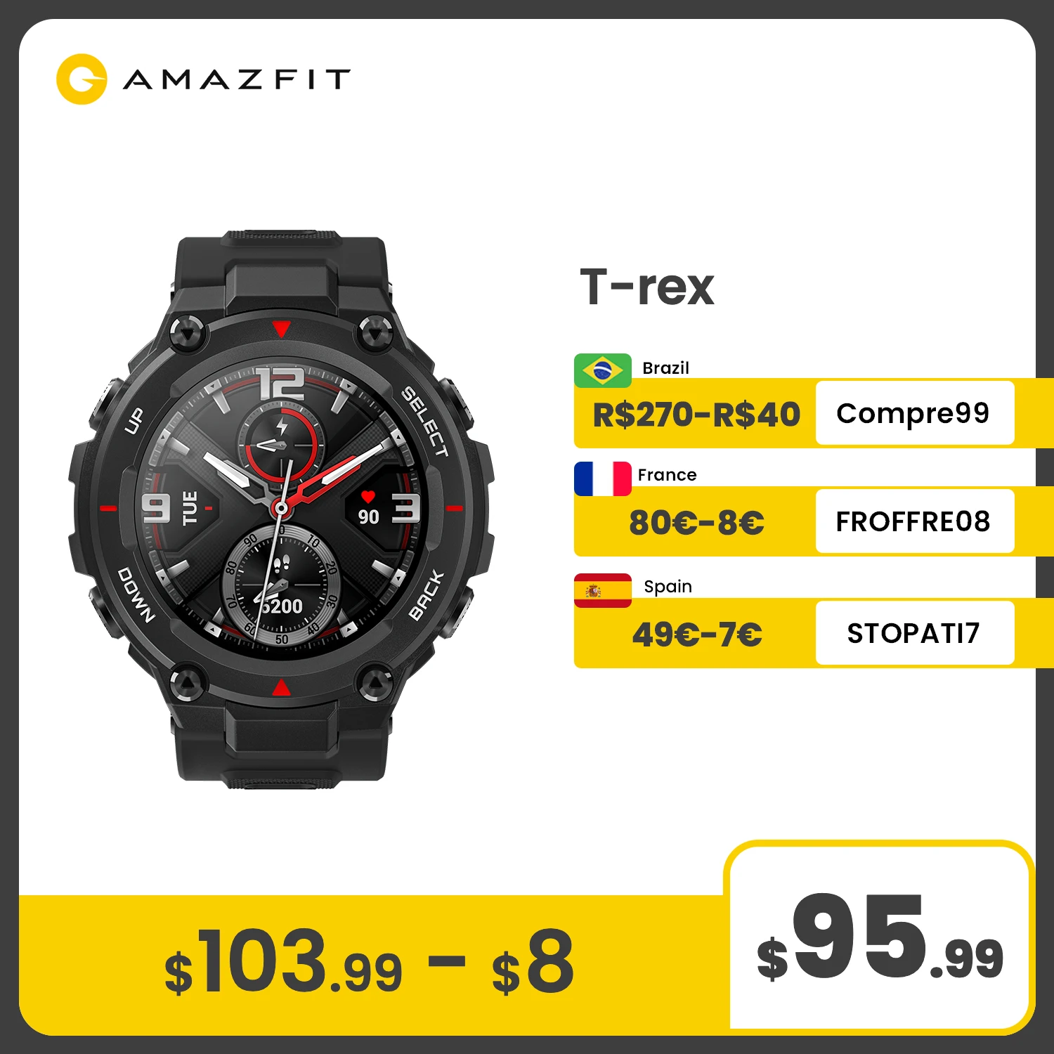  Оригинальные Смарт-часы Amazfit T rex T-rex для мужчин, управление музыкой 5 АТМ, GPS, умные часы, срок службы батареи 20 дней, умные часы для Android 
