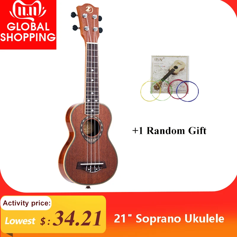 Укулеле сопрано 21 дюйм тонкий дизайн 42 мм корпус Сапеле красное дерево для