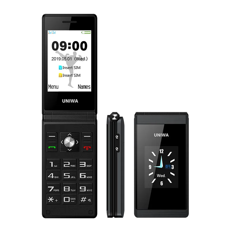 

UNIWA X28 Dual Screen Flip Senior Push-Button Mobile Phone Handwriting Clamshell CellPhone Russian Keyboard Key Phone