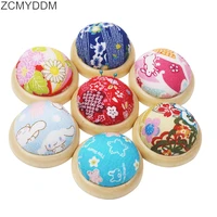 zcmyddm 1pc random color pin cushion with wood bottom for craft sewing needle anti falling diy home sewing tools accessory