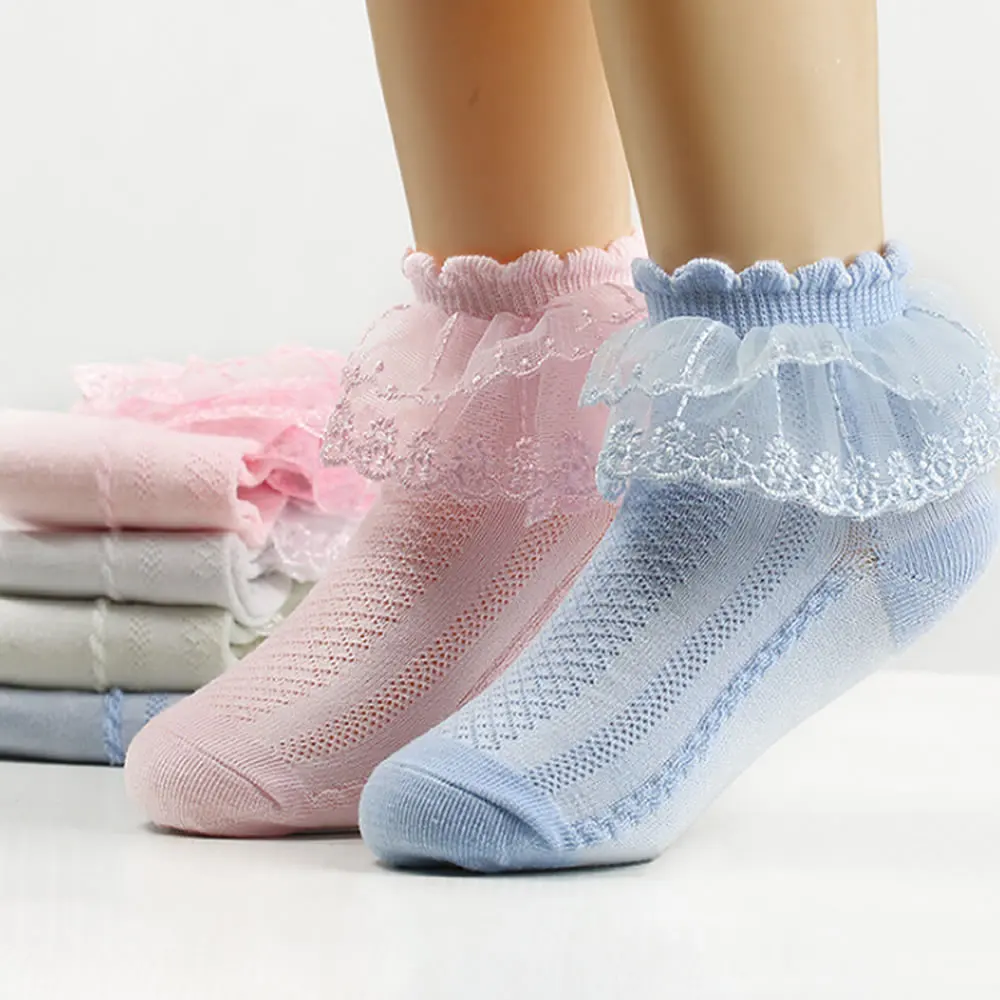 Детские чулки для девочек белые розовые желтые синие кружевные короткие носки