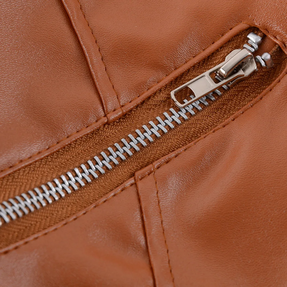 

XUANSHOW 2019 Autumn Winter Leather Jacket Long Sleeve Rivets Pocket Women Motorcycle Leather Jacket Coat Zipper PU Clothes Tops