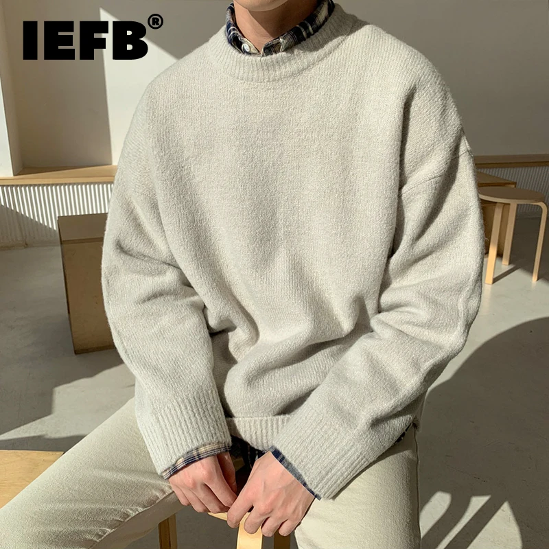 

Мужская одежда IEFB, утепленный теплый свитер на осень и зиму, корейская мода свободного кроя, круглый вырез, универсальные винтажные вязаные ...
