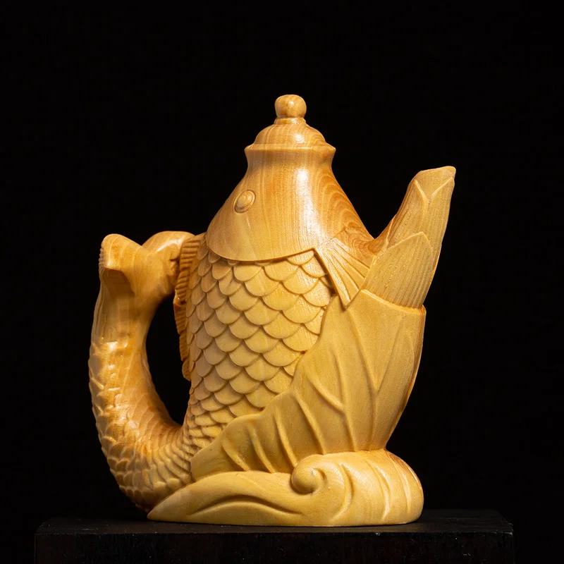 8 см карп чайник украшение Boxwood фэн шуй скульптура твердая древесина Ремесла