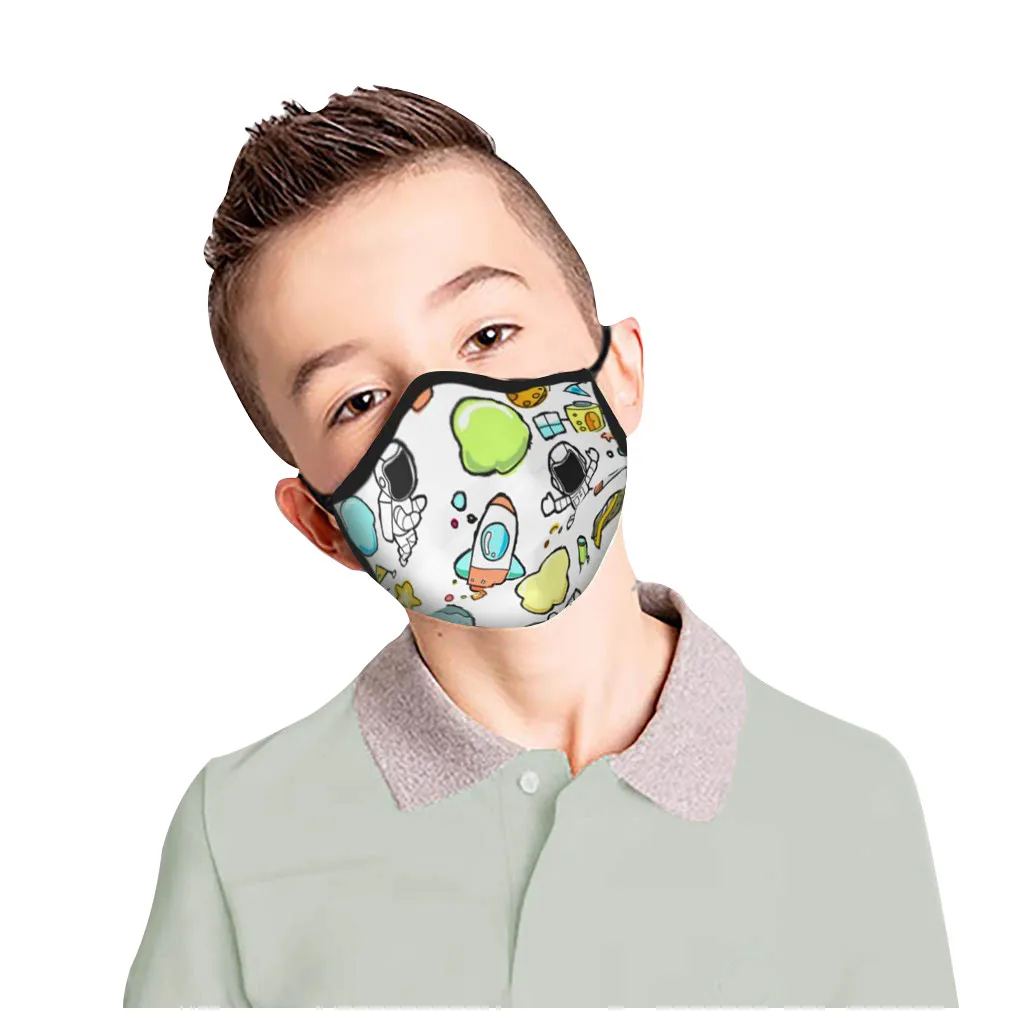 

Kids Reusable Mask Colorful Fabric Face Cover Dustproof Sand Exhaust Sunscreen Planet Space Astronaut Cycling Mask Mascarilla#E