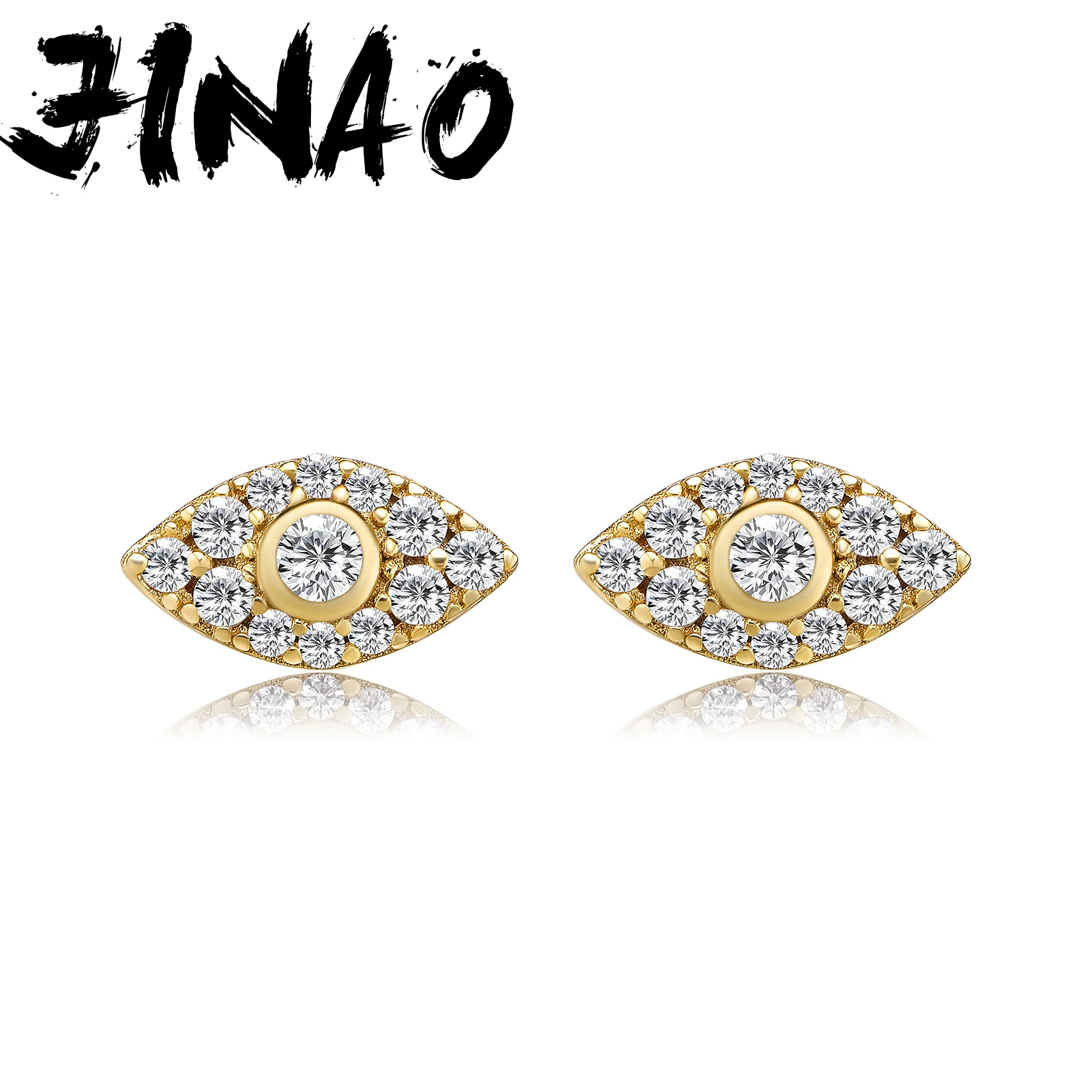 

JINAO 2021 NEW 925 Sterling Silver Fisheye Shape Earring Women Ear Stud Iced Out Cubic Zirconia Earring Hi