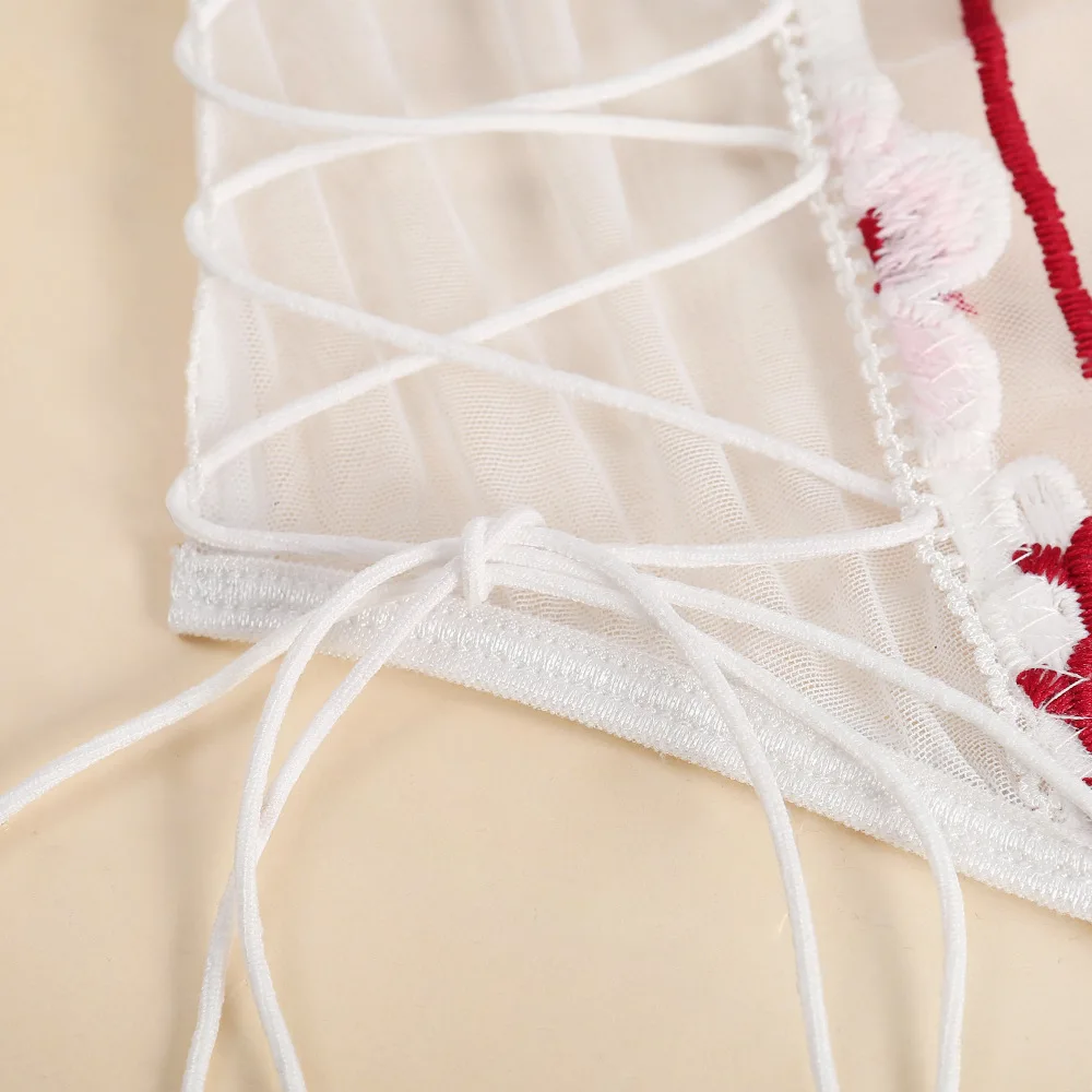 

Bodysuit New Floral Embroidery Lace Cross Waist Jumpsuit Sexy Underwear & Club Polyester Women Europe and America Solid Color