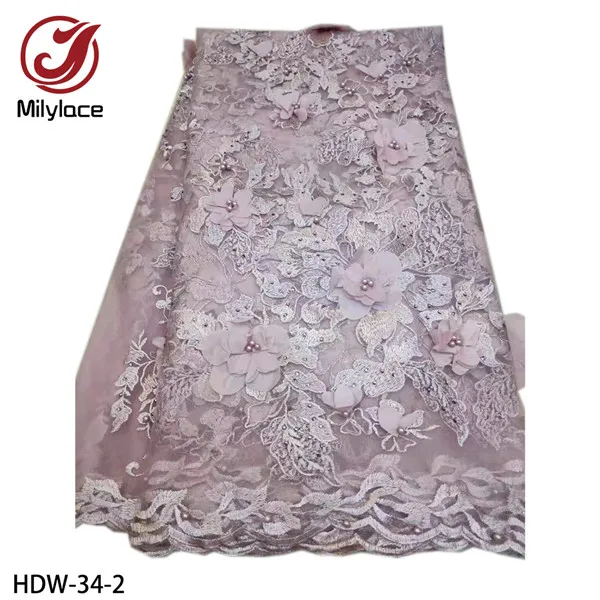 color 2 Milylace 3D цветок, французское кружево ткань розовый цвет вышитая кружевная тюль ткани с бисером и камнями для свадебных платьев HDW-34 - Цвет: color 2