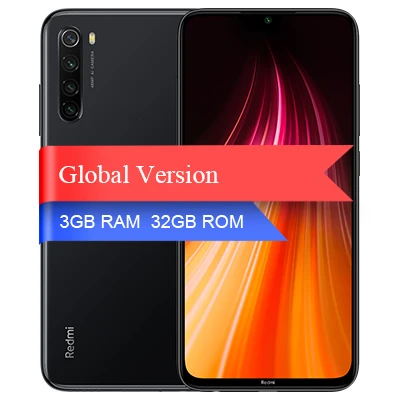 32G Global Black Xiaomi Redmi Note 8 с глобальной версией, 32 ГБ, 64 ГБ, 128 ГБ, смартфон, 48мп, четырехъярусная камера, 4000 мАч, аккумулятор Snapdragon 665, FHD, экран для глаз - Цвет: 32G Global Black