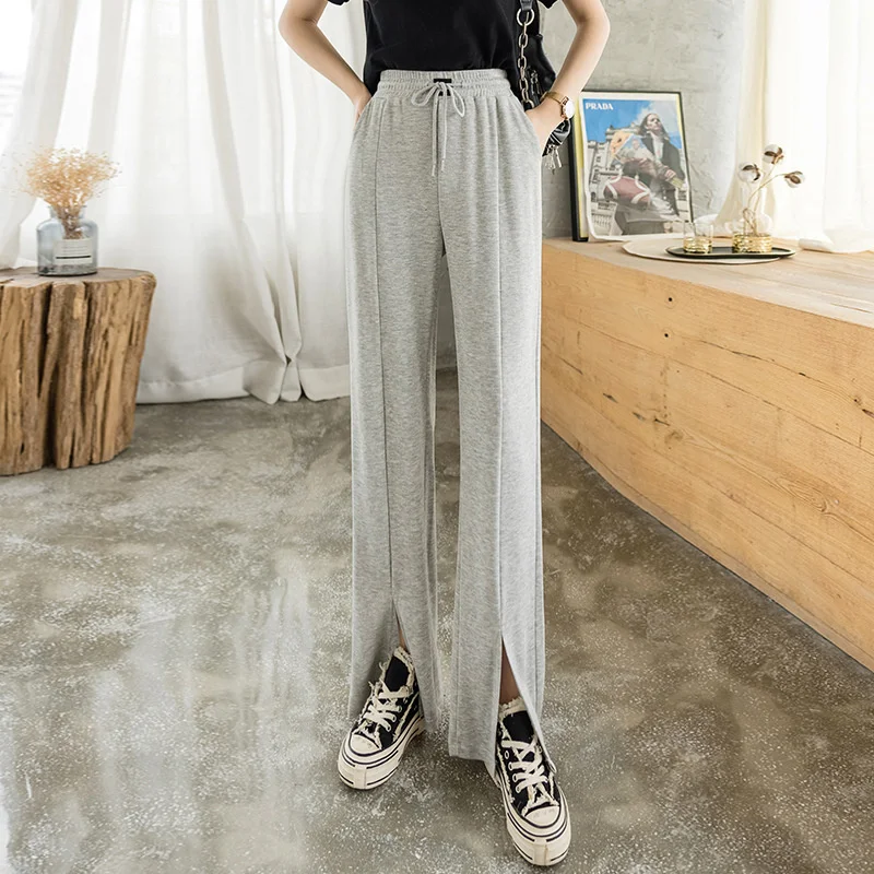 

Брюки женские с широкими штанинами, на весну и осень, новинка 2021, с высокой талией, утягивающие, свободные, прямые, повседневные, спортивные