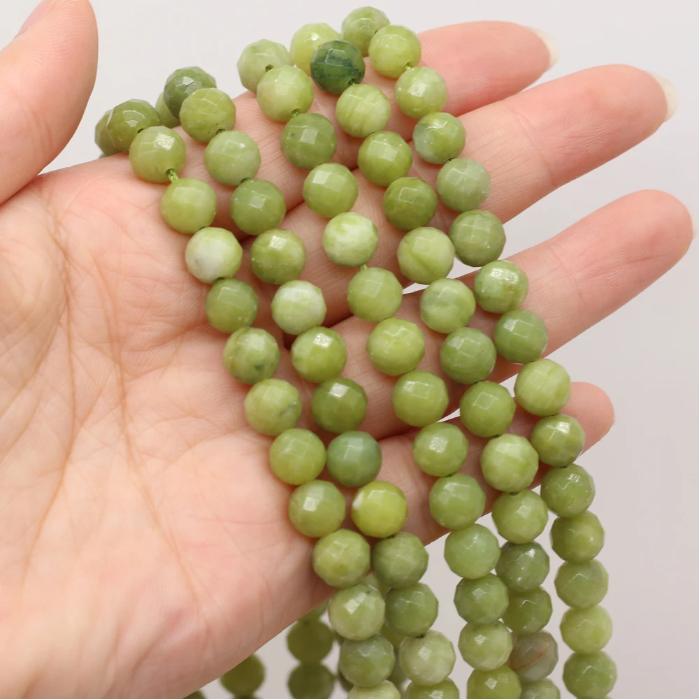 Купи Natural Semi Precious Stones Mustard Stone Round Faceted Beaded Ladies Chain Beads Making DIY Necklace Bracelet Jewelry Gifts за 403 рублей в магазине AliExpress