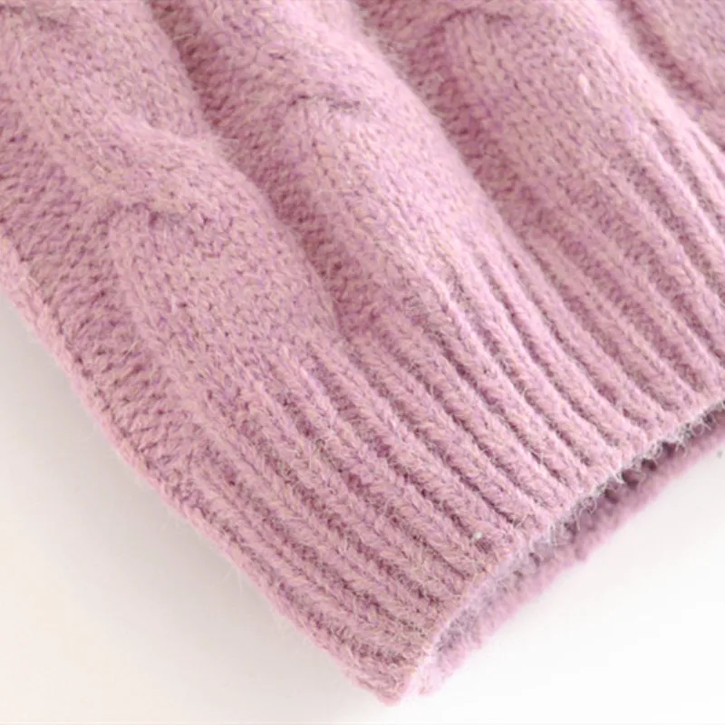NSZ Women Purple Thick Twisted Sweater Female Long Sleeve Cropped Knitwear Warm Winter Knitted Pullovers Pull Femme | Женская одежда