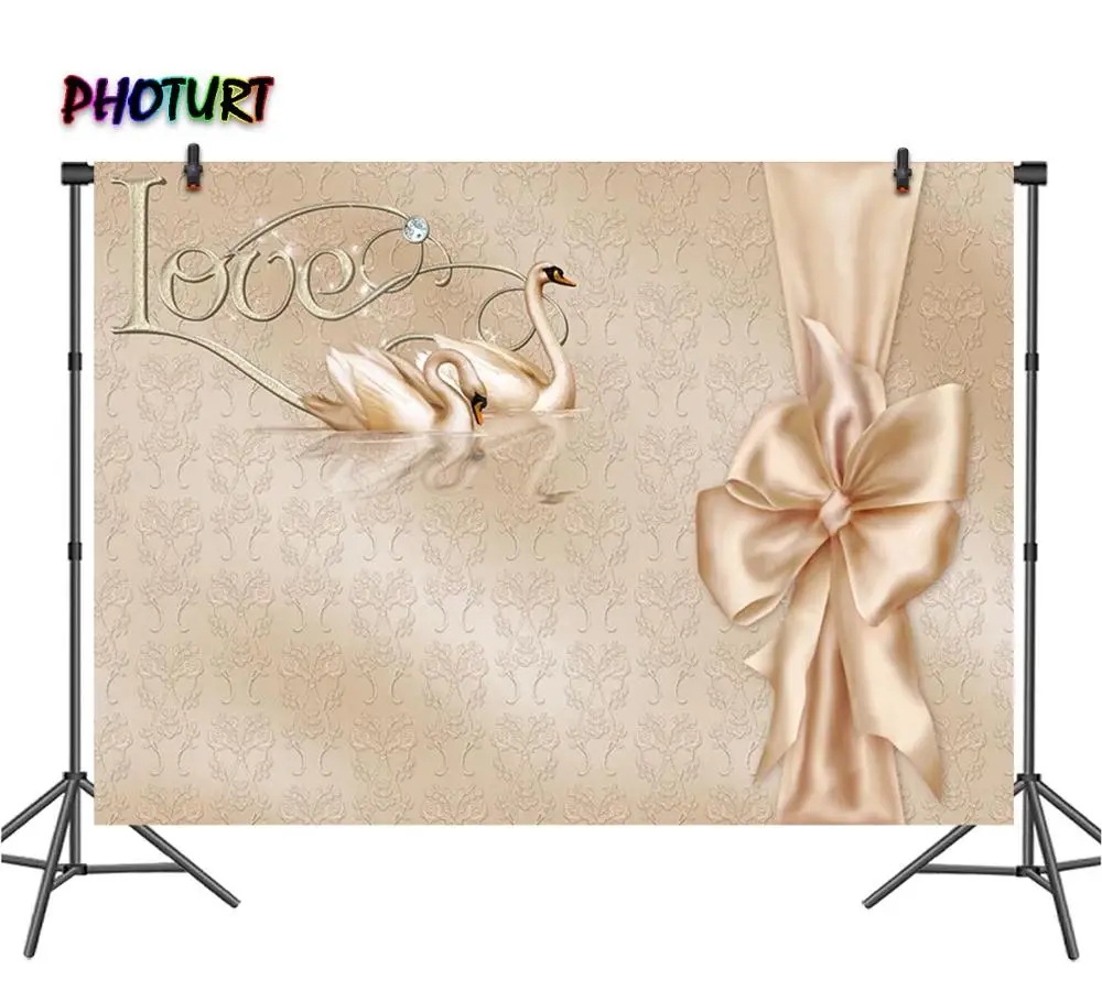 PHOTURT Valentines Swan фон для фотосъемки свадебный душ шелковая лента бант виниловый