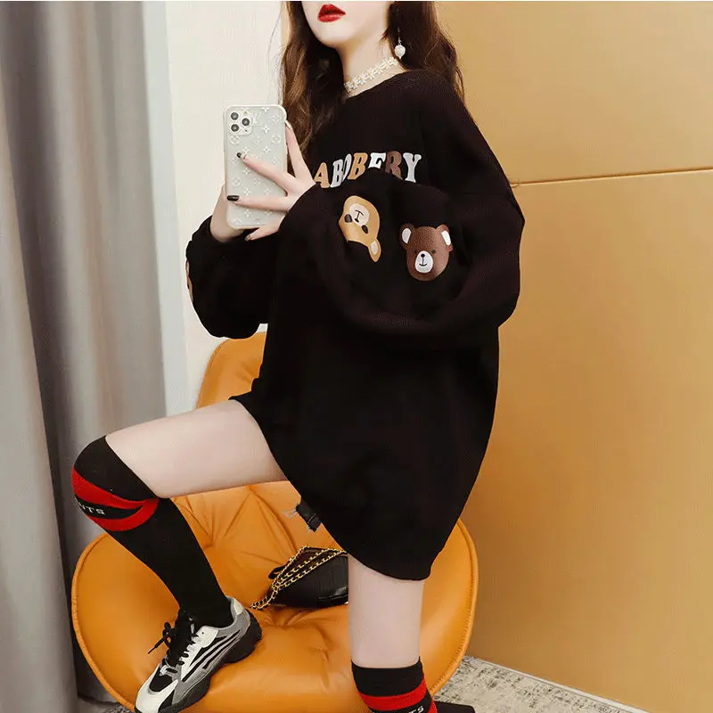 

Yellow Bear Print Hoodie Sweatshirt Women Tops Loose Casual O-neck Amine Hoodie Streetwear Girl Hip Hop Boyfriend Hoodies Funny