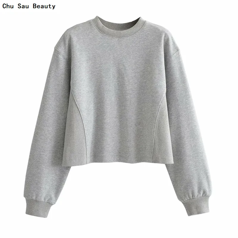 

Chu Sau Beauty 2021 Women's New Round Neck Long-Sleeved Pure Gray Sweater Spring & Autumn Casual Fashion All-Match Loose Sweater