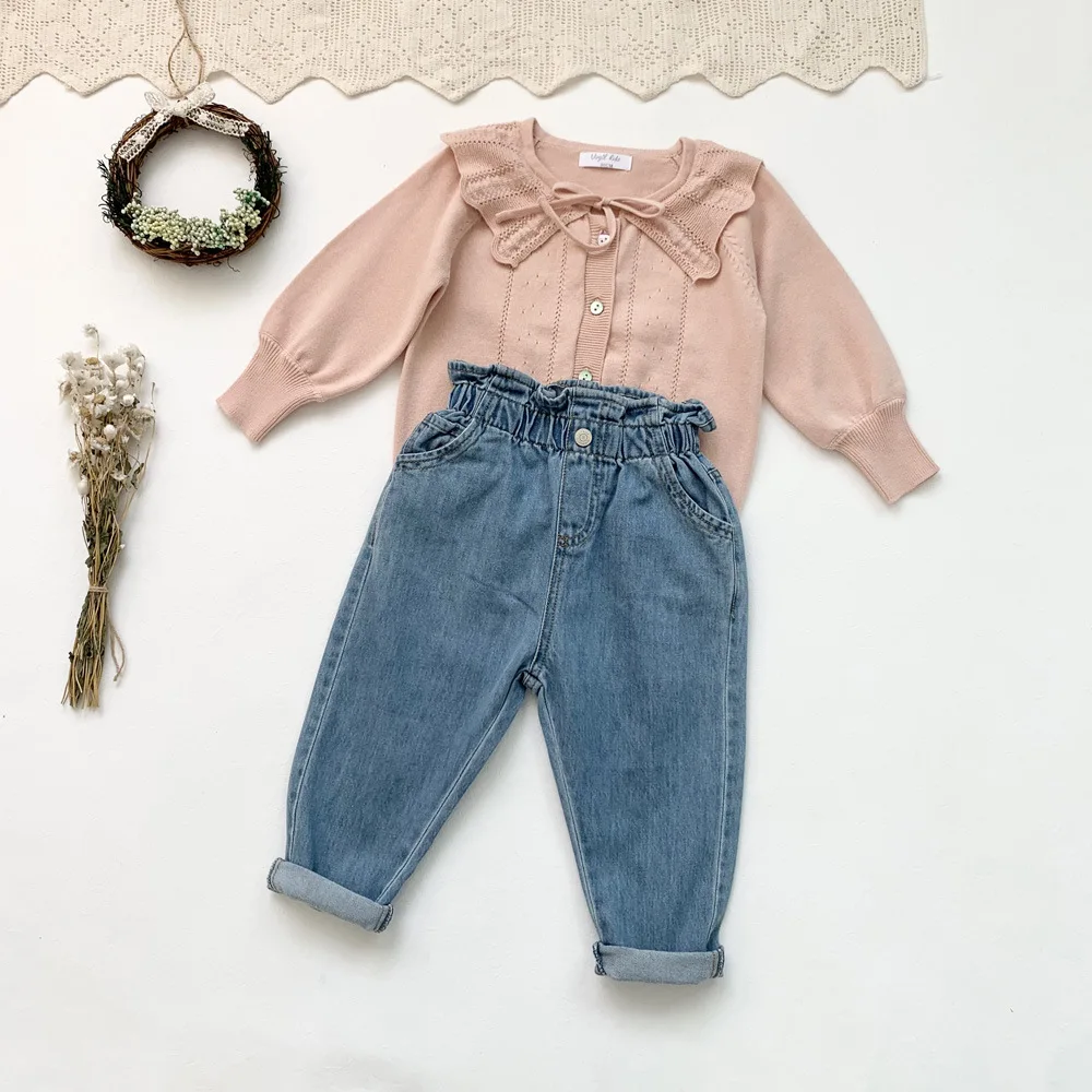 Весна 2022 новинка вязаные свитера для маленьких девочек deer jonmi однотонный