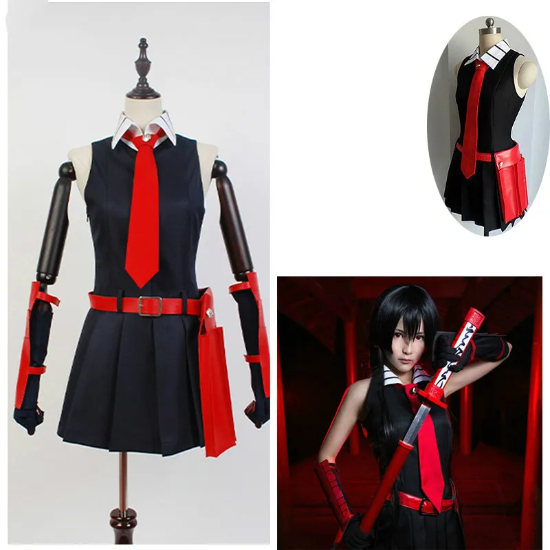

5PCS Akame ga KILL Akame Cosplay Black Sleeveless Dress Uniform Outfit Anime Cosplay Costumes
