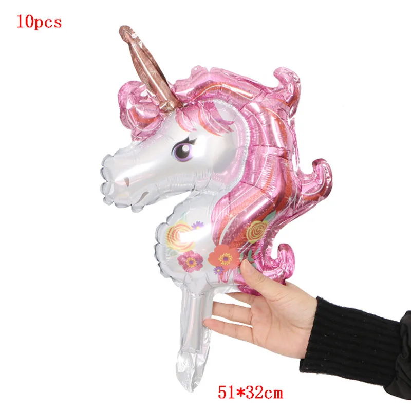 10pcs Mini Unicorn Вечерние украшения в виде единорога 3D большие воздушные шары из фольги в виде животного для девочек на день рождения вечерние украшения - Цвет: 10pcs Mini Unicorn