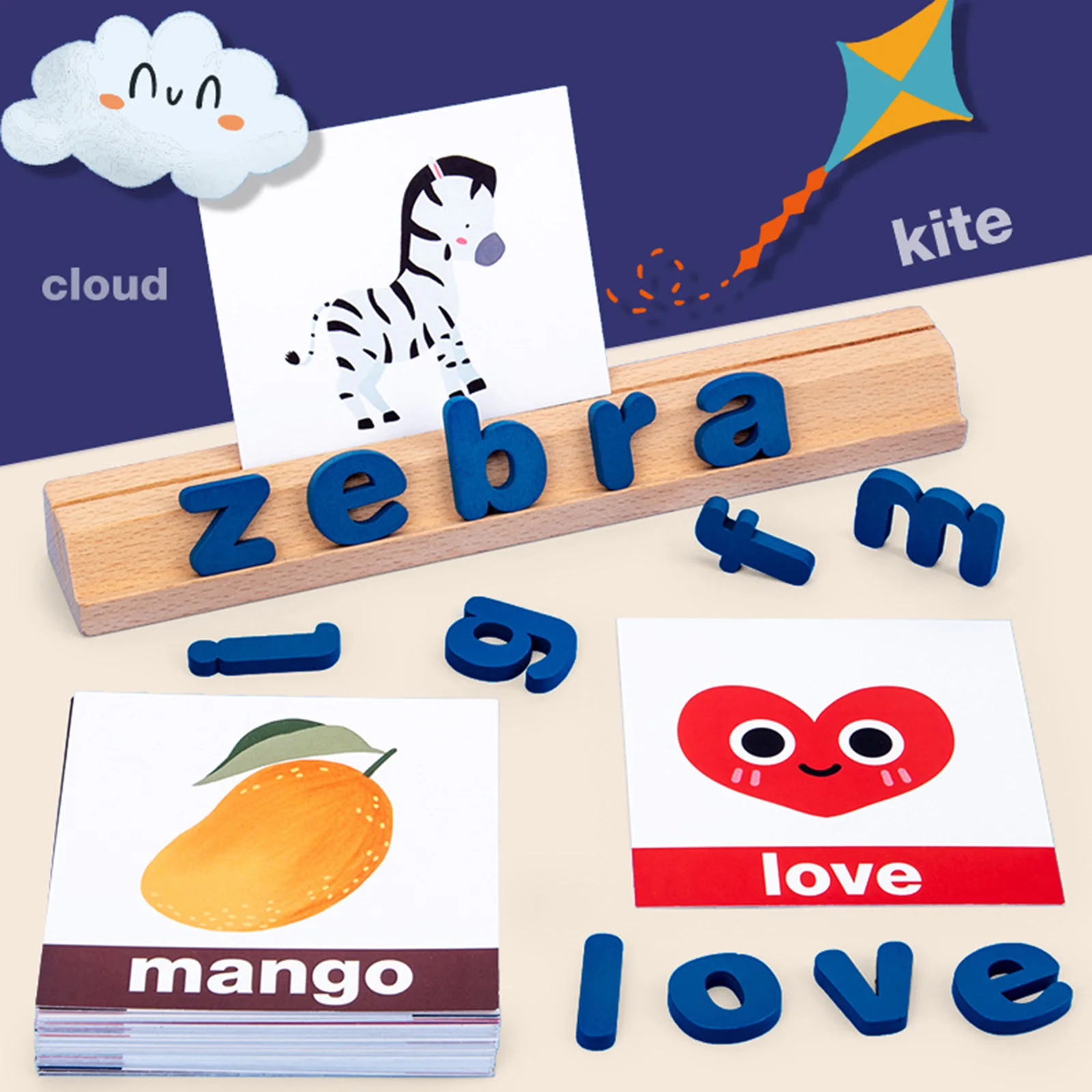 

Alphabet Wooden Puzzle Baby Toys Montessori Wooden Toys Words Spelling Game English Letters Pattern Cognition Building Blocks