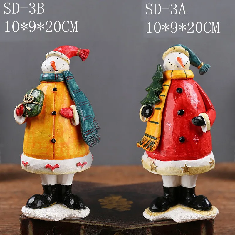 

2 pcs/set New Year Cute Santa Claus Oranment Resin Christmas Snowman Figurines Decoration Children gifts Home Decor Accessories