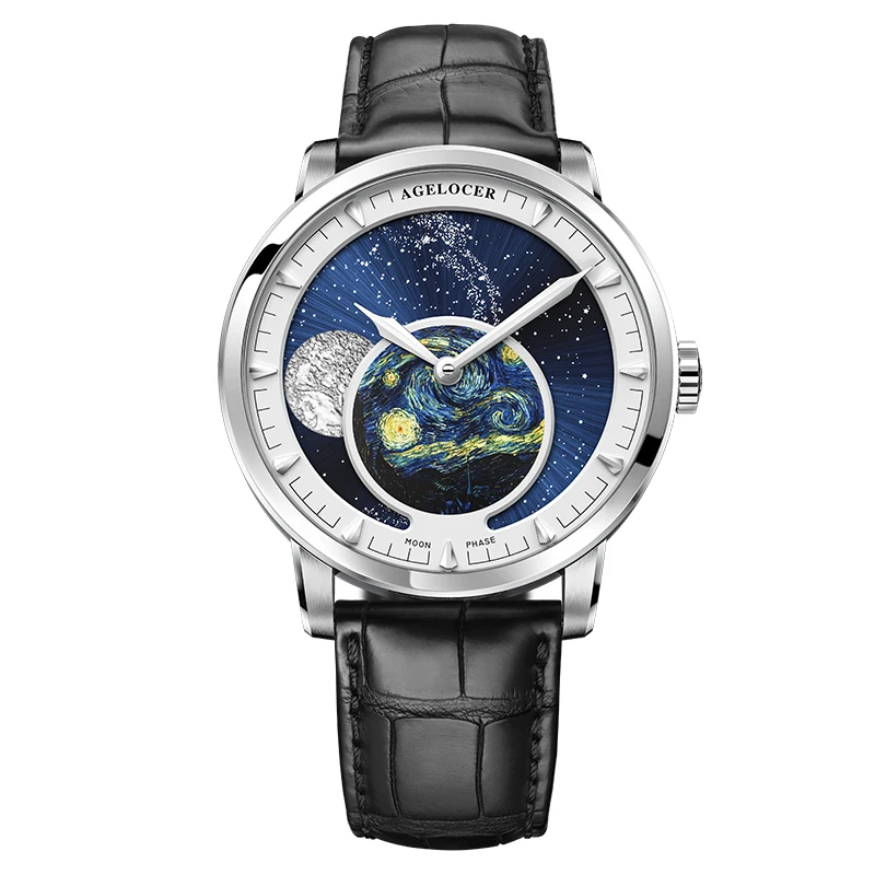 6401A1 AGELOCER часы Moonphase винтажные швейцарские роскошные Брендовые мужские часы сапфир запас энергии 80 часов механические часы 6404A1 - Цвет: 6401A1
