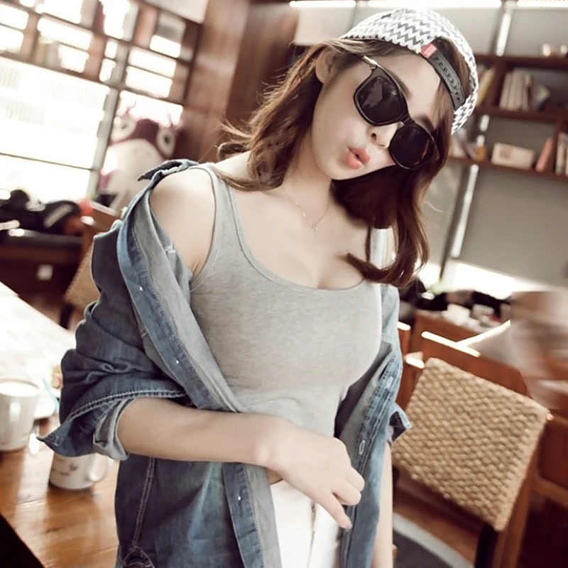 Топ женский облегающий без рукавов пикантный однотонный топ с U-образным вырезом