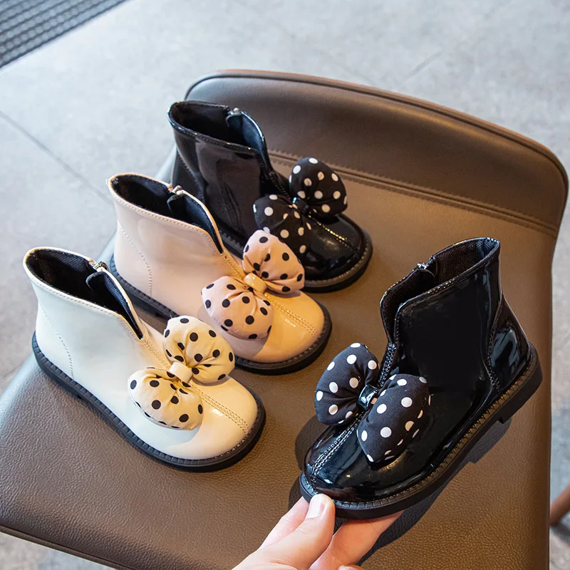 

Fashion Boots Spring & Autumn 2021 Boots Solid Black Kids Shoes Princess Boots for Kids Girls with Butterfly-knot Children Shoes