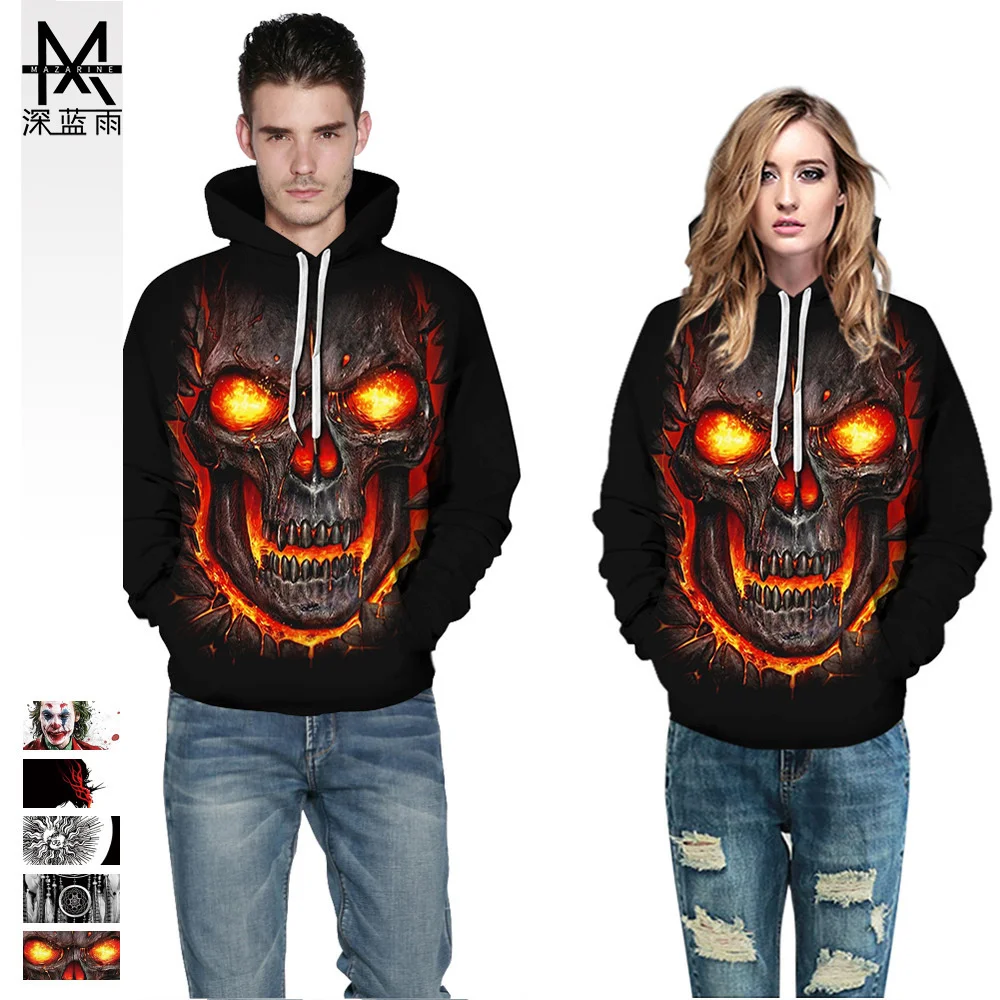 

The new Skull digital print couple's hoodie streetwear hoodie sports casual jumper