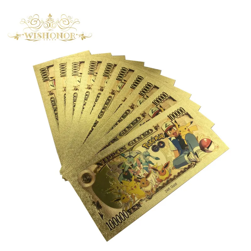 

10pcs/Lot Nice Japan Anime Banknote in 24k Gold Plated Gold Money For Collection