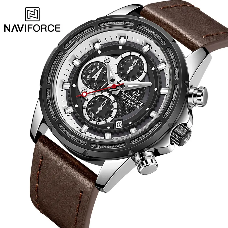 

NAVIFORCE Top Brand Genuine Leather Watch for Men Military Sport Clock Quartz Chronograph With Luminous Hands Relogio Masculino