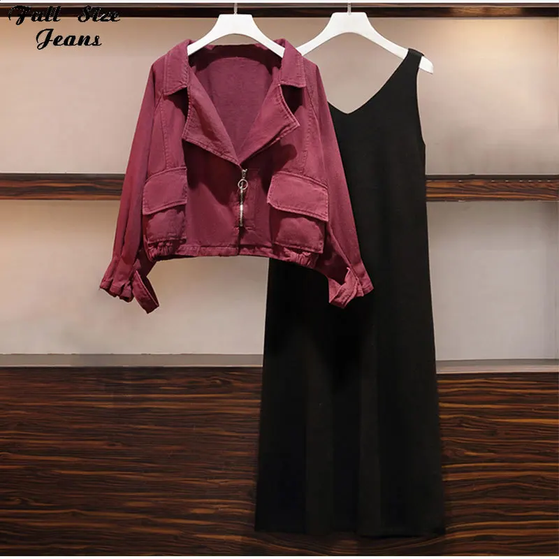 Plus Size Turn-down Collar Cropped Diagonal Zipper Punk Jeans Jackets 4XL 5XL Slim Wine Red Denim Bomber Coat Outwear |