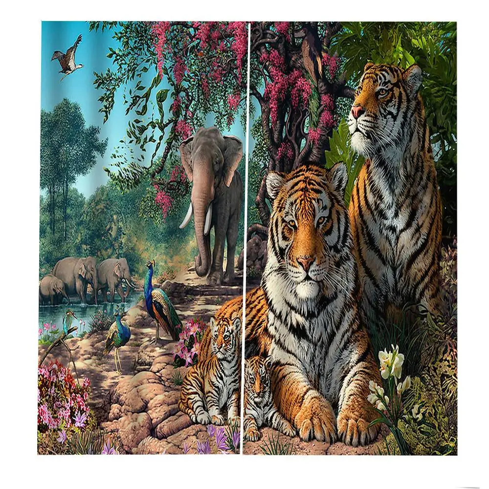 3d photo custom Curtains Forest animal Tiger Curtain Creative Home Interior Drapes For Bedroom Living Room | Дом и сад