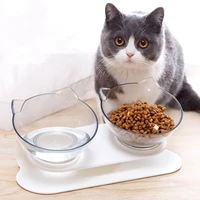 new cat double bowl cat bowl dog bowl transparent as material non slip food bowl with protection cervical transparent cat