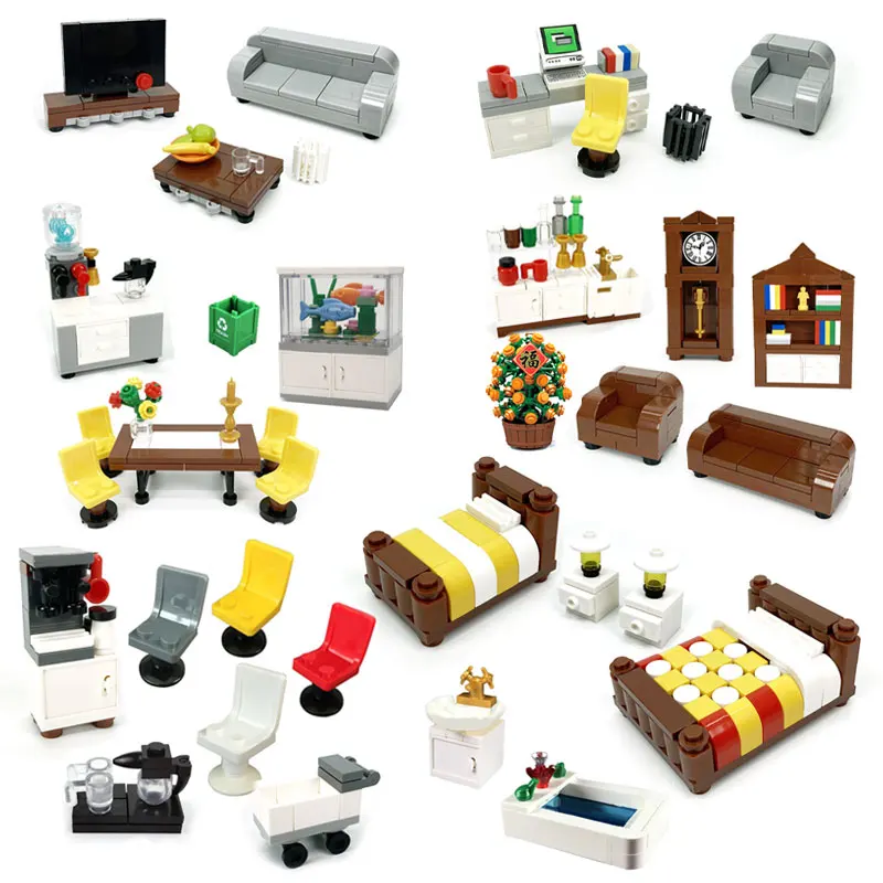 

Diy Sofa Dining table Cupboard Bathtub Fish tank Television Potted plants City Friend Creator Building Blocks Accessories Parts