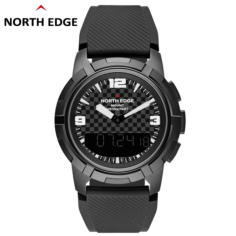 Мужские s часы North EDGE мужские спортивные часы из нержавеющей стали мужские с двойным дисплеем водонепроницаемые кварцевые цифровые часы Военные Наручные часы