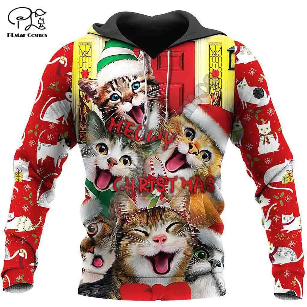 

PLstar Cosmos 3D Printed Merry Christmas Santa Claus Cat Animal Harajuku Streetwear Funny Casual Hoodies/Sweatshirt/Jacket