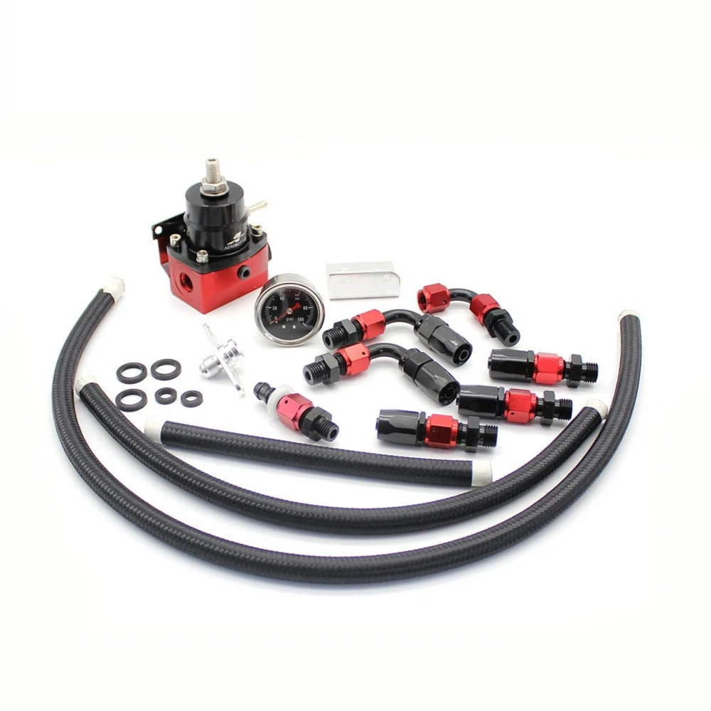

30-70Psi Adjustable Racing Car Fuel Oil Pressure Regulator Booster Oil Line Pipe Conector Gauge AN6 Fittings Universal Kit