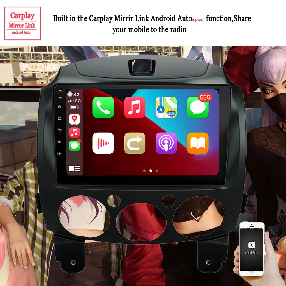 Мультимедийный видеоплеер Android 13.0 для Mazda 2 2007 2008 2009 2010 2011 2012 2013 Автомобильный