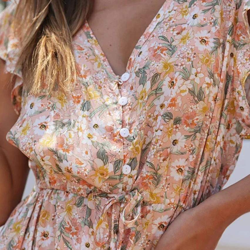 

Petal Sleeve dresses for Women Casual Ruffle Bohemian Dress Summer 2020 Floral boho Sundress V Neck Femme Robe Beachwear sexy