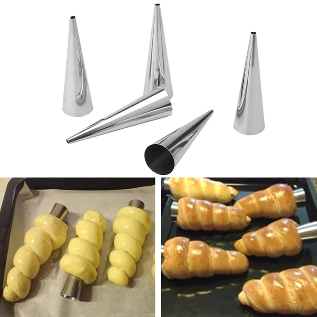 

5/10/12PCS Kitchen Stainless Steel Baking Cones Horn Pastry Roll Cake Mold Spiral Baked Croissants Tubes Cookie Dessert Tool
