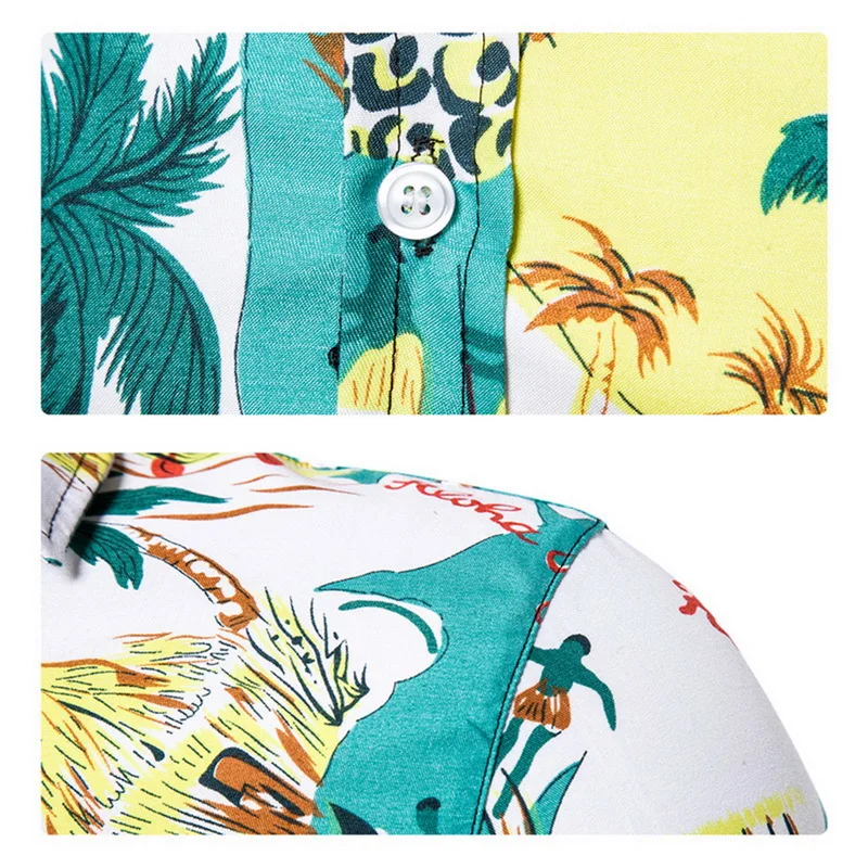 Мужские модные рубашки с принтом повседневные Гавайские на пуговицах коротким