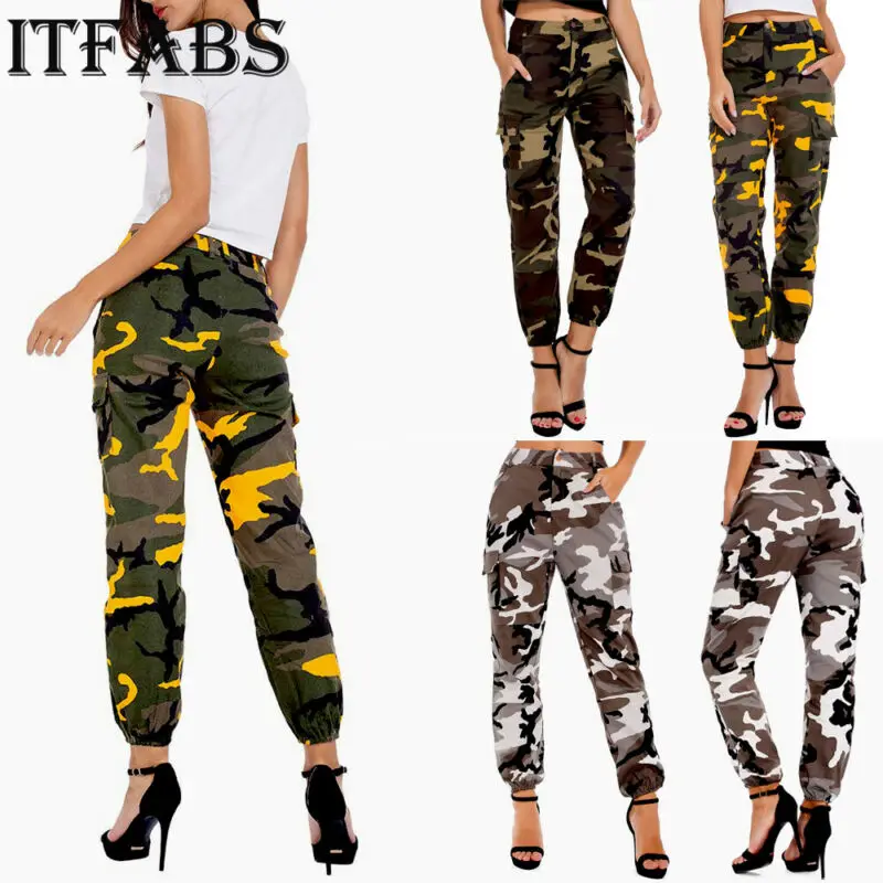 Женские шаровары с завышенной талией в стиле хип хоп Длинные камуфляжные брюки