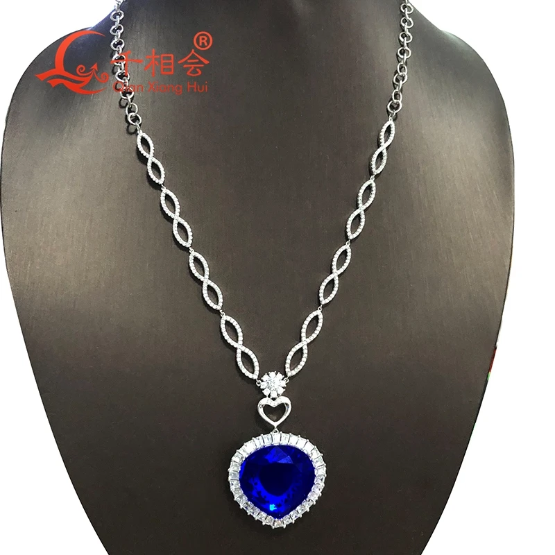 Модное роскошное свадебное ювелирное ожерелье из серебра 925 пробы с голубыми