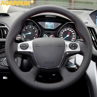 leather car steering wheel cover for ford focus 3 kuga escape 2014 2013 2012 car accessories