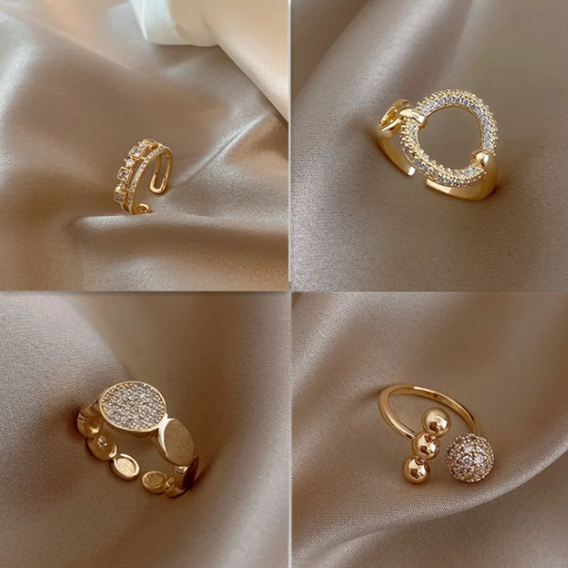 

Fashion Ring Female Light Luxury Design Double Zircon Opening Adjustable Rings for Women Personality Trendy Luxury Jewelry Gifts