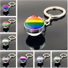 Брелок гордость геев ювелирные изделия с серебряным цветным стеклом кабошон радужный узор двухсторонний стеклянный шар автомобильный брелок кольцо