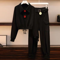 plus size womens spring and autumn new suit western style age reducing sweater slimming casual pants two piece suit