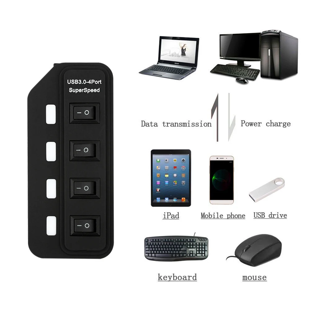 Мини-usb-концентратор 3 0 4 порта с переключателем включения/выключения USB