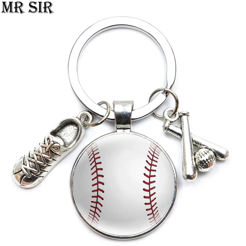 

I Love Baseball Keychain Metal Glass Photo Pendant Keyring Sports Car Bags Charm Key Chain Fashion Jewelry Gift for Kids Friends